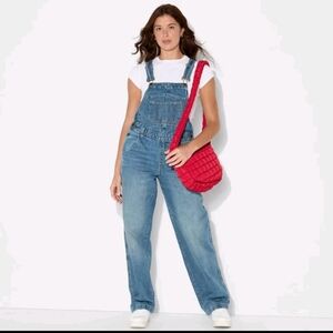 Women's Mid-Rise Denim Baggy Overalls - Wild Fable S Color:Medium Wash